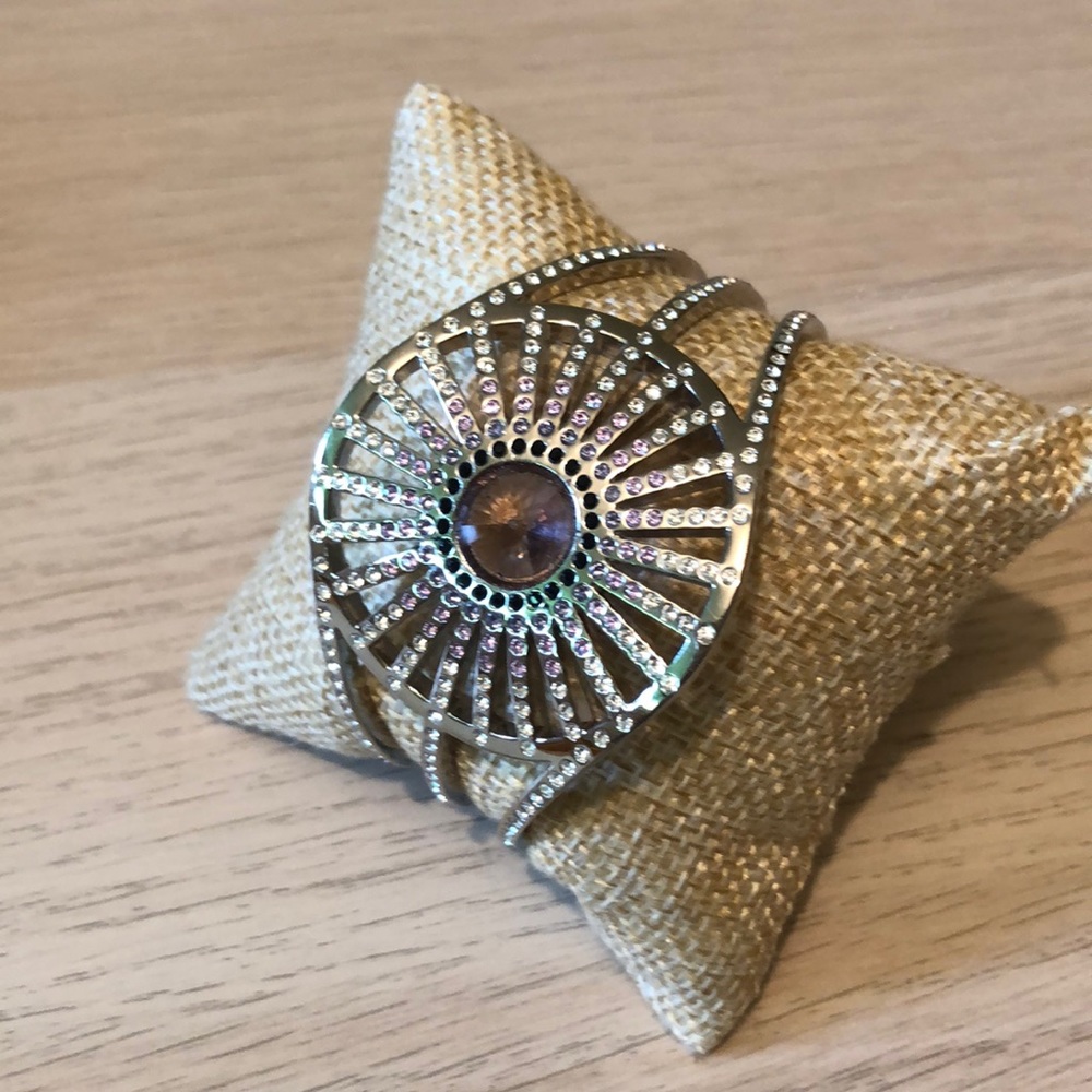 Swarovski Cuff Bracelet Rhodium Crystal & Amethyst
